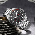 CRRJU 2299 Luxury Chronograph Watch – Premium Stainless Steel Bracelet, Elegant Business Wristwatch for Men Black Silver