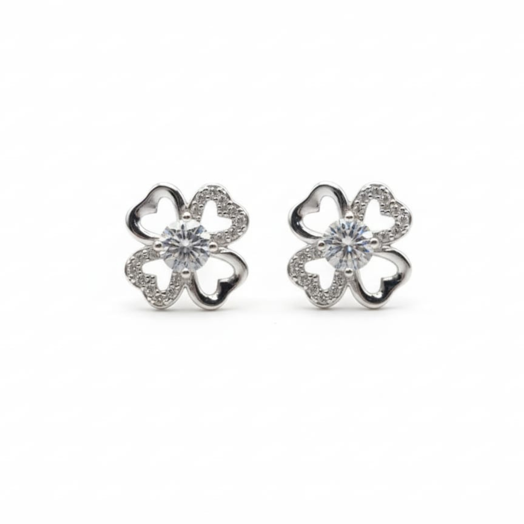 Silver Four-Leaf Clover Jewelry Set