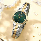 CURREN 9094 Ladies Luxury Watch – Original Stainless Steel Bracelet with Diamond Accents & Quartz Movement Green Dial