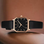 Hannah Martin 1591 Women’s Square Watch – Waterproof Leather Quartz Business Wristwatch Black Dial