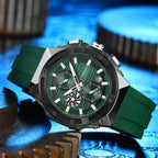CURREN 8462 Men’s Sport Chronograph Luminous Waterproof Watch with Silicone Strap & Date Green Silver