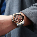 CURREN 8361 Men’s Luxury Chronograph Stainless Steel Waterproof Quartz Sports Watch with Date Silver and Brown