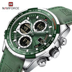 NAVIFORCE 9197 Men’s Dual-Display Watch – Luxury Analog-Digital Chronograph with Alarm & Waterproof Green