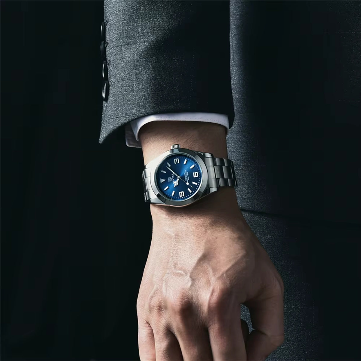 BENYAR 5177 Men’s Automatic Mechanical Watch - Blue Dial Stainless Steel Strap