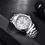 BENYAR 5177 Men’s Automatic Mechanical Watch - White Dial Stainless Steel Strap