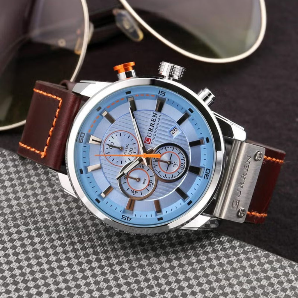 CURREN  8291 Watch for Men Japan Quartz Movement Leather Strap  Casual Sport Waterproof Blue