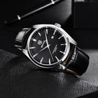 Benyar 5163 Men’s Minimalist Watch – Black Leather Strap & Black Dial