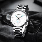 CRRJU 2150 Luxury Quartz Watch – Premium Stainless Steel Band, Casual Black Wristwatch for Men White