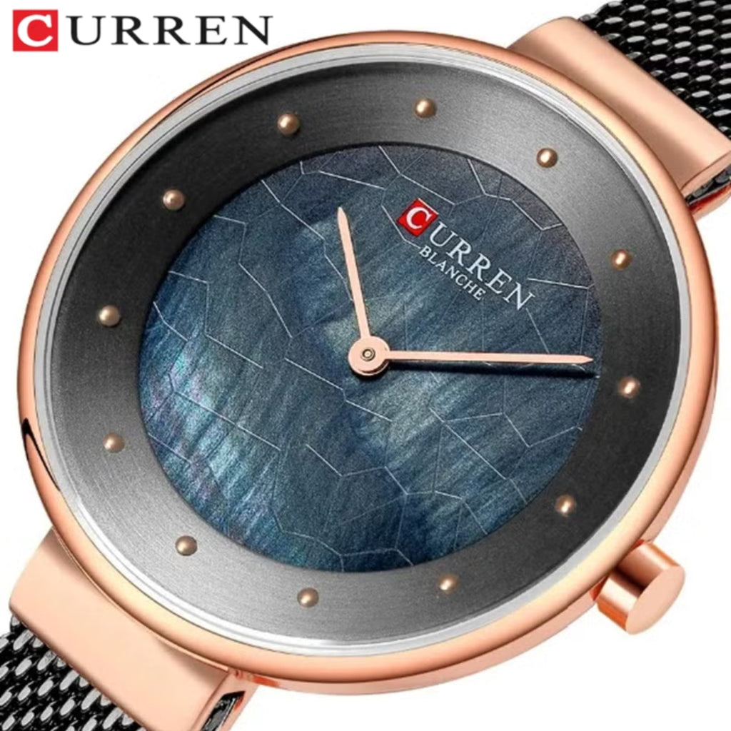 CURREN 9032 New Women’s Bracelet Watch – Simple Luxury Fashion Quartz Wristwatch for Girls Black and Rose Gold