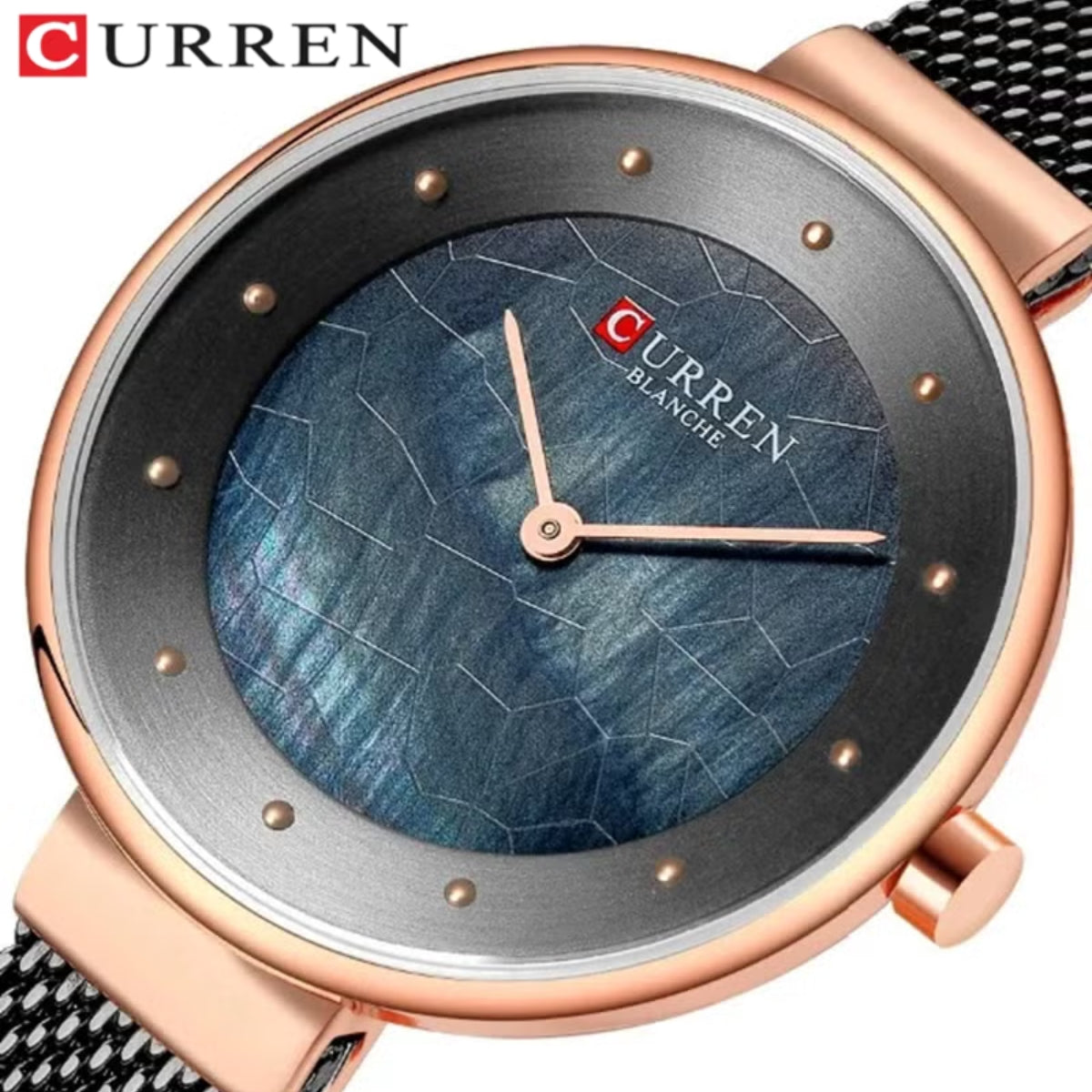 CURREN 9032 New Women’s Bracelet Watch – Simple Luxury Fashion Quartz Wristwatch for Girls Black and Rose Gold