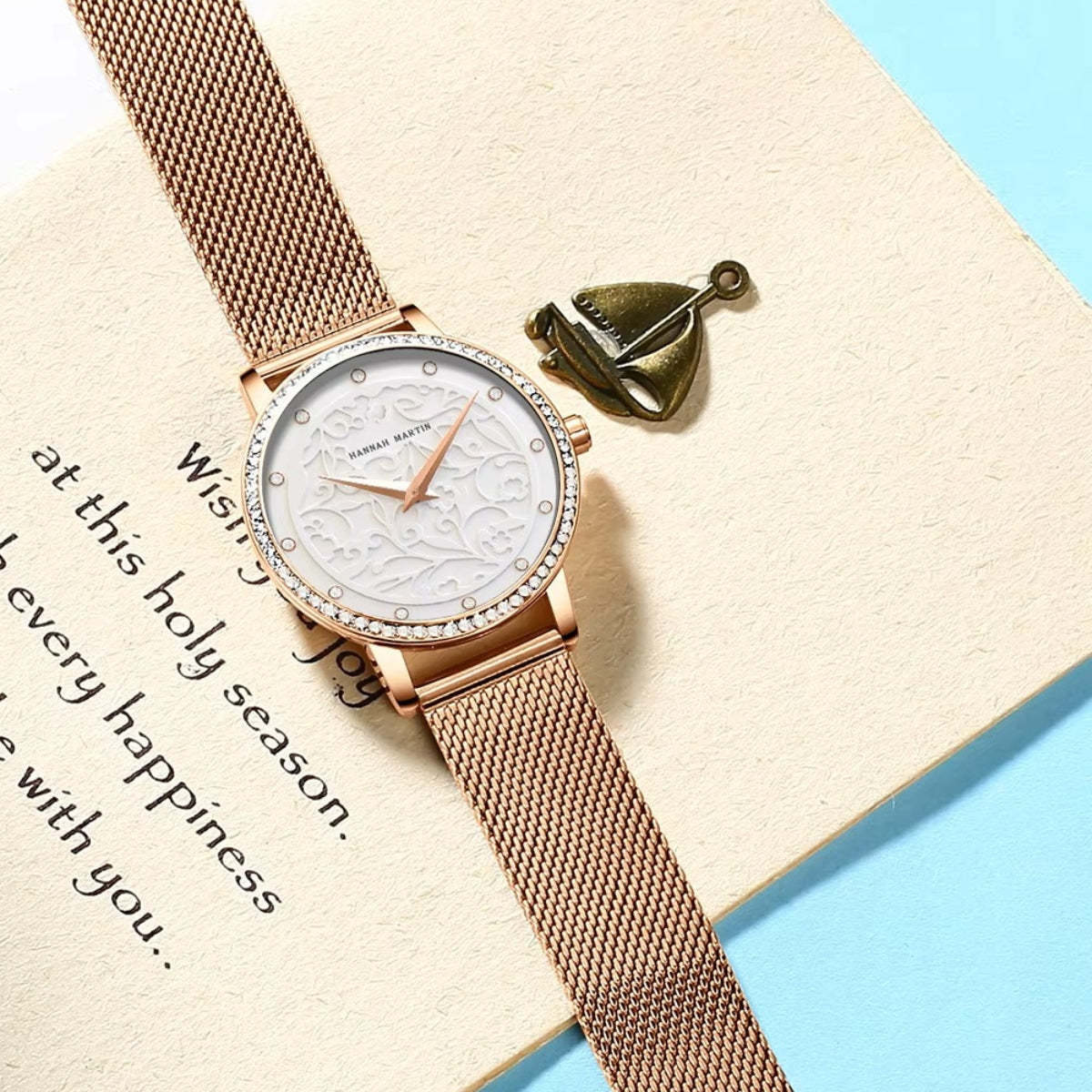 Hannah Martin 1073 New Women’s Fashion Watch – Ladies’ Quartz Wristwatch  Rose Gold and White