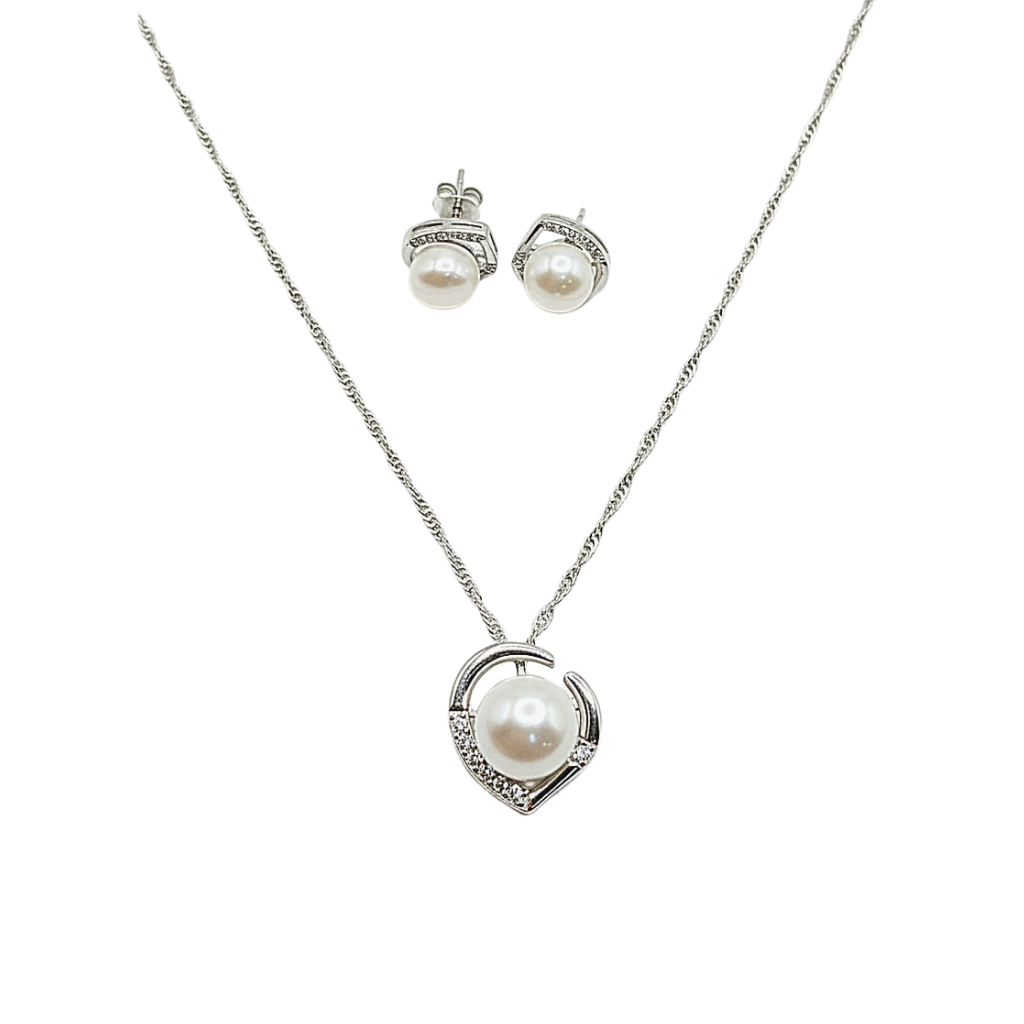 Crescent Pearl Necklace & Earring Set