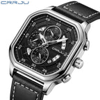 CRRJU 2314 Men’s Luxury Chronograph Watch – 3ATM Waterproof, Luminous Hands, Complete Calendar, Fashion Wristwatch Black Silver