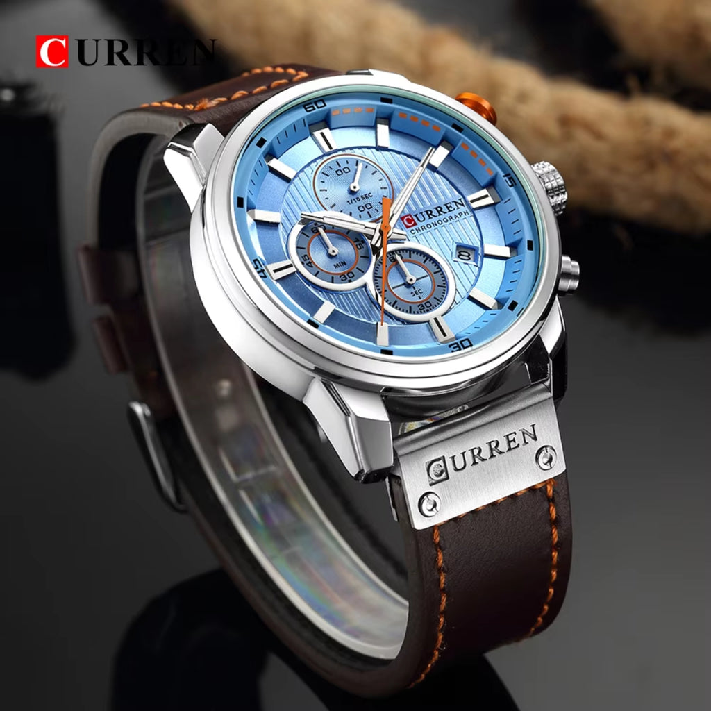 CURREN  8291 Watch for Men Japan Quartz Movement Leather Strap  Casual Sport Waterproof Blue