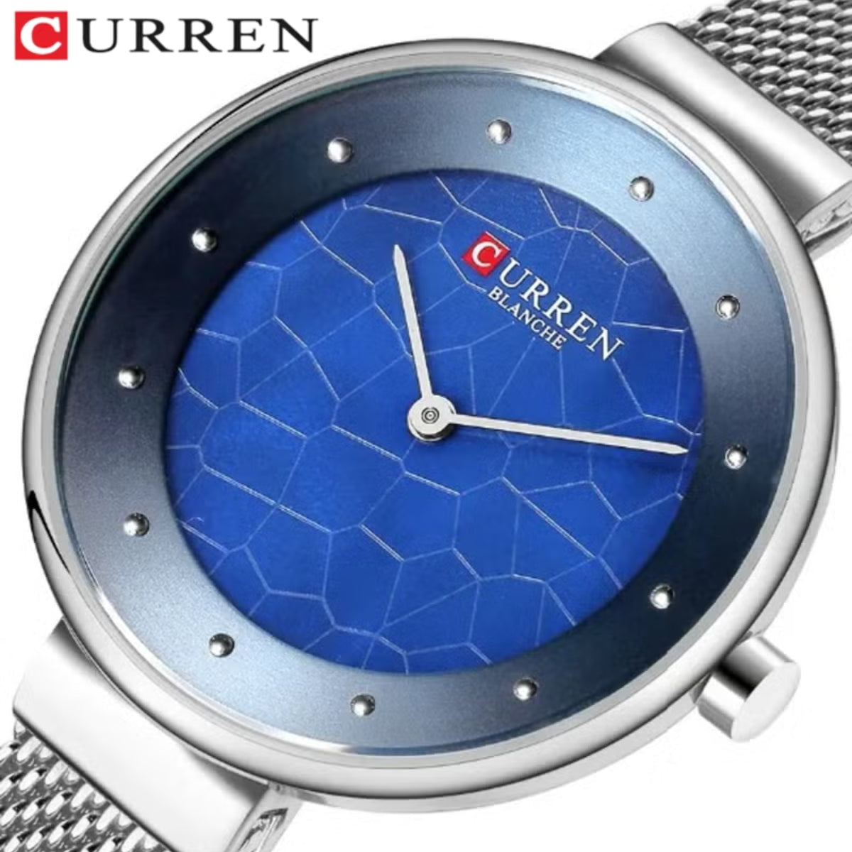 CURREN 9032 New Women’s Bracelet Watch – Simple Luxury Fashion Quartz Wristwatch for Girls Silver and Blue