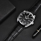 Benyar 5163 Men’s Minimalist Watch – Black Leather Strap & Black Dial