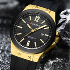 CURREN 8467 Men Watch Waterproof Quartz Silicone Strap Black and Gold