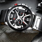 CURREN 8329 Men Watch Leather Sports Watch Quartz Fashion Chronograph Waterproof Black