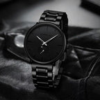 CRRJU 2150 Luxury Quartz Watch – Premium Stainless Steel Band, Casual Black Wristwatch for Men Black Silver