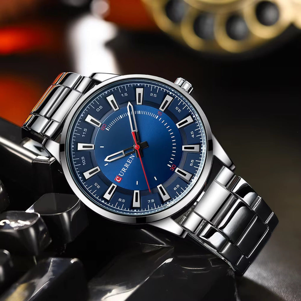 CURREN 8406 Men Watch Stainless Steel  Water Resistant Quartz Watche Silver and Blue