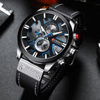 Curren 8346 Men Watch Chronograph Quartz Leather Black