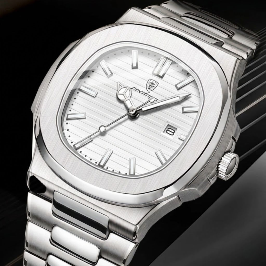 Poedagar 613 Men’s Luxury Stainless Steel Watch – Waterproof Quartz Wristwatch with Luminous White Dial
