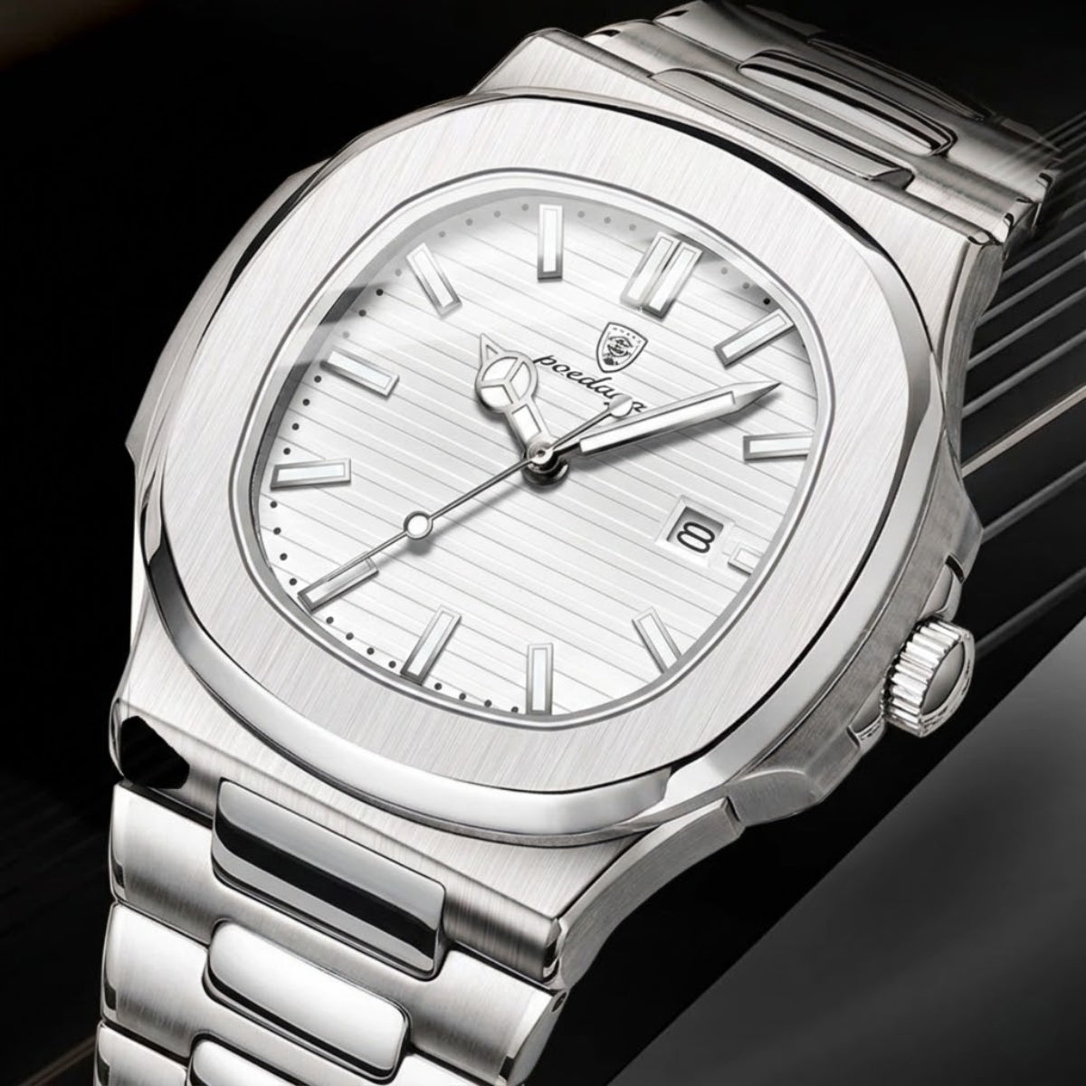 Poedagar 613 Men’s Luxury Stainless Steel Watch – Waterproof Quartz Wristwatch with Luminous White Dial