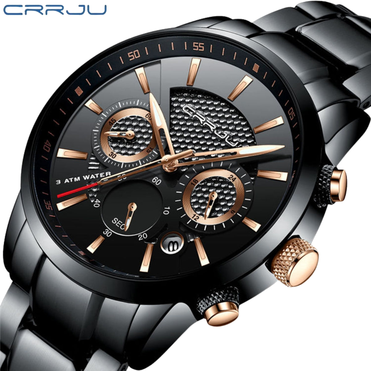 CRRJU 2212 Men’s Luxury Watch – Minimalist Quartz Business Wristwatch, Premium Stainless Steel Band, 3ATM Waterproof Black