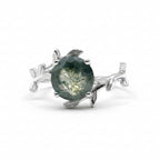 Round Moss Agate Vine Ring