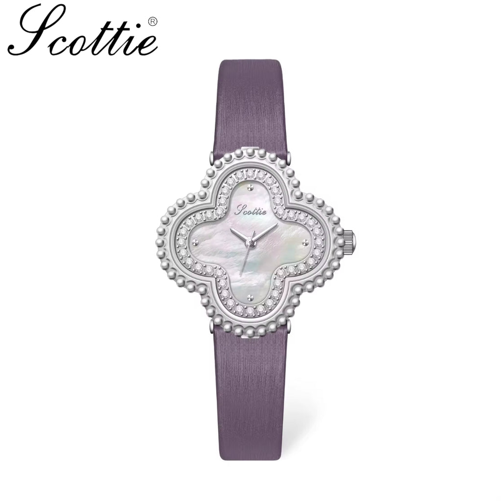 Scottie 9686 Women’s Watch – Waterproof Quartz with Diamond Accents & Leather Strap Purple