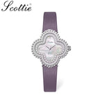 Scottie 9686 Women’s Watch – Waterproof Quartz with Diamond Accents & Leather Strap Purple