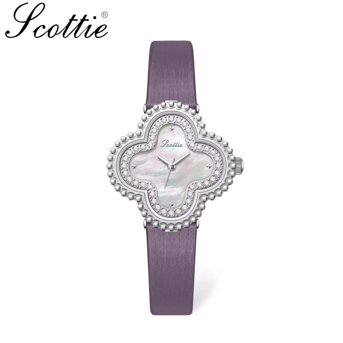 Scottie 9686 Women’s Watch – Waterproof Quartz with Diamond Accents & Leather Strap Purple