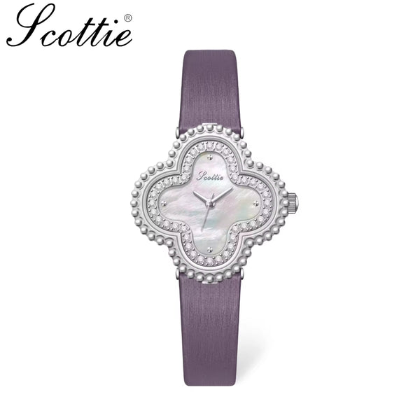 Scottie 9686 Women’s Watch – Waterproof Quartz with Diamond Accents & Leather Strap Purple