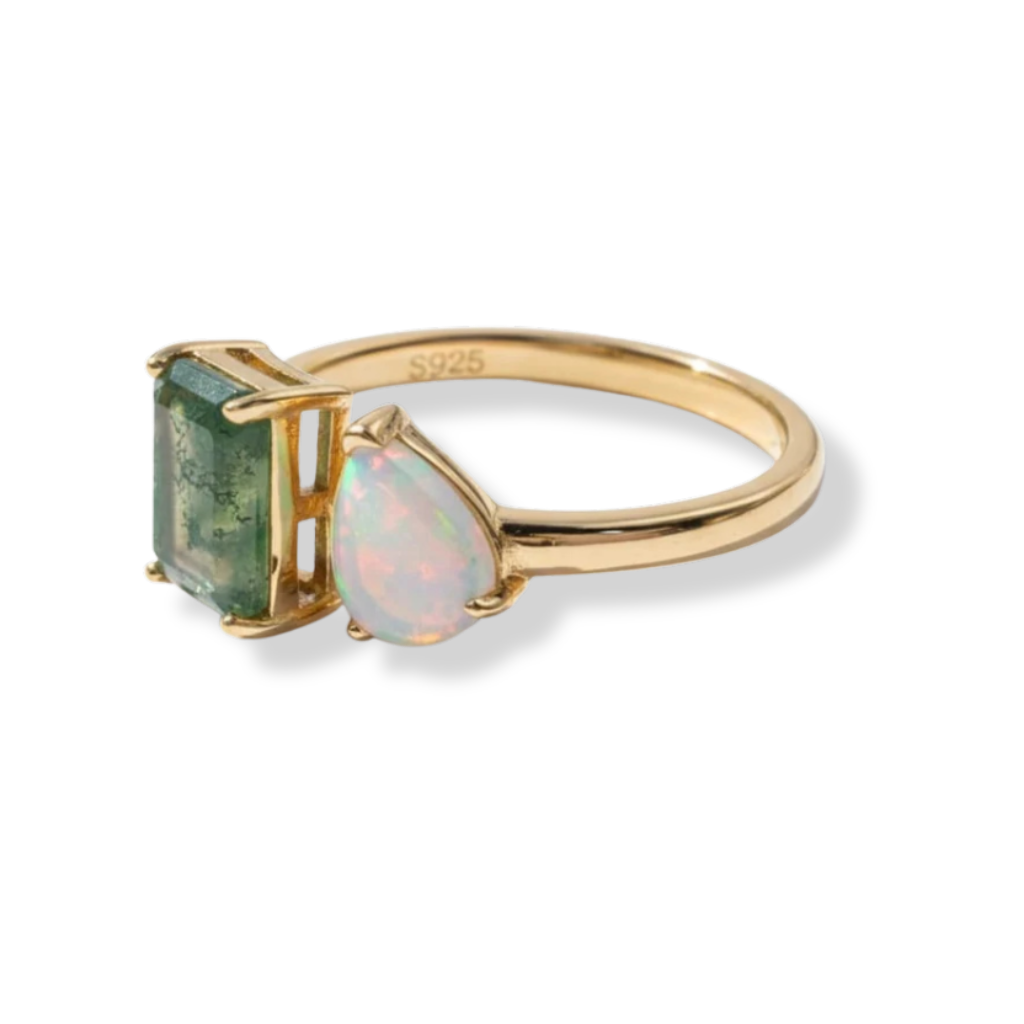 Moss Agate and Opal Ring