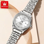 OLEVS 3703 Women’s Elegant Stainless Steel Watch – High Quality Classic Luxury Quartz Wristwatch  - White