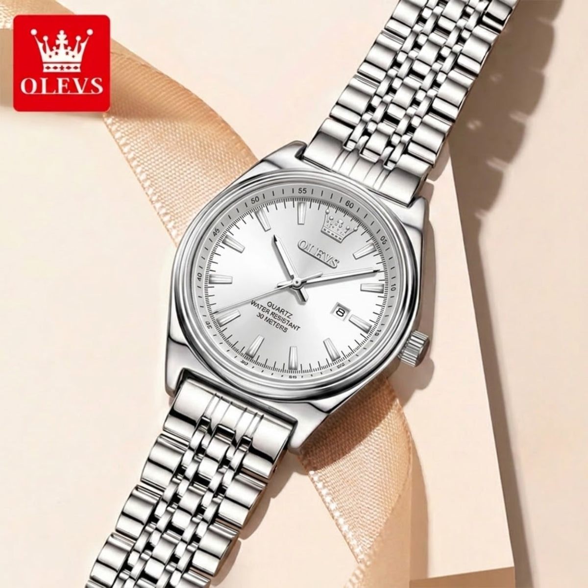 OLEVS 3703 Women’s Elegant Stainless Steel Watch – High Quality Classic Luxury Quartz Wristwatch  - White