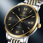 POEDAGAR 826 Waterproof Watch – High-Grade Stainless Steel Quartz Movement Luxury Date Display Wristwatch for Men Gold Black