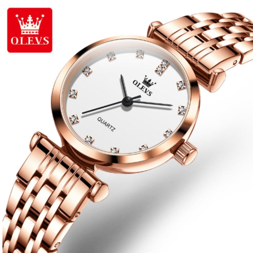 OLEVS 5596 Luxury Women's Watch – Quartz Wristwatch - Rose White