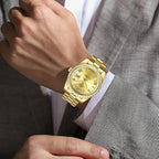 NIBOSI 2628 Luxury Men’s Quartz Watch – Faceted Crystal Bezel & Sunburst Dial Precision Business Timepiece Gold