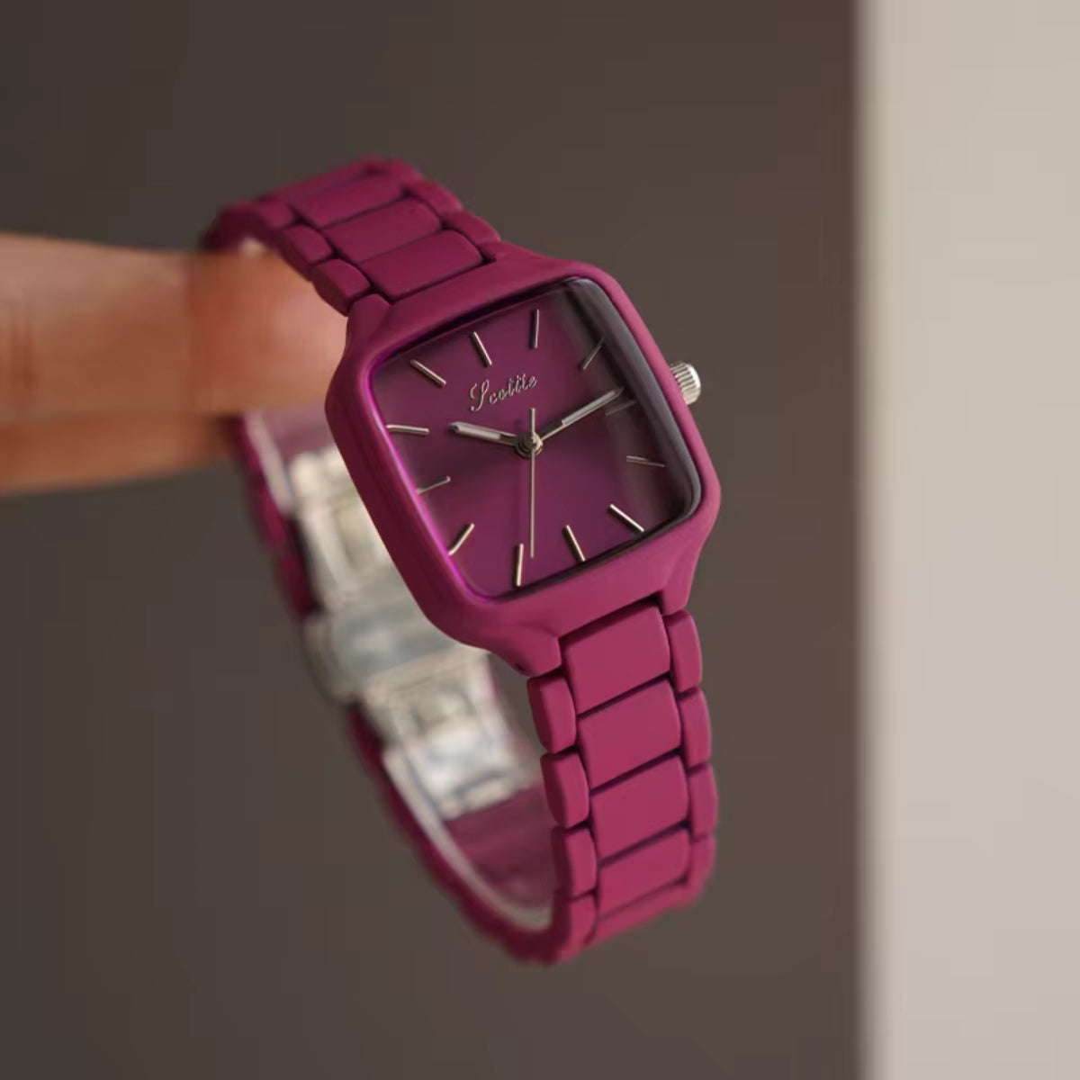 Scottie 9718 Women’s Luxury Square Watch – Stainless Steel Quartz with Purple Color