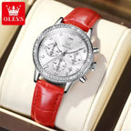 OLEVS 9933 Women’s Fashion Leather Watch – Waterproof Quartz Ladies’ Wristwatch Red