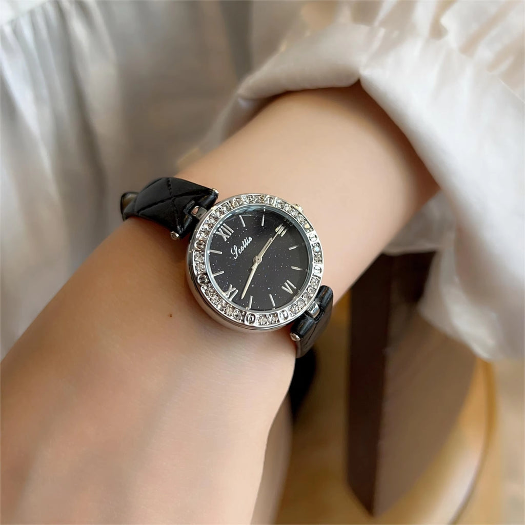 Scottie 9562 Women’s Luxury Fashion Watch –  Quartz Wristwatch with Shiny Leather Strap Black