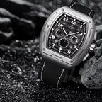 NAVIFORCE 8053 Men's Watch – Waterproof Sport Chronograph with Luxury Leather Band Silver