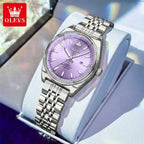 OLEVS 3703 Women’s Elegant Stainless Steel Watch – High Quality Classic Luxury Quartz Wristwatch - Silver and Purple