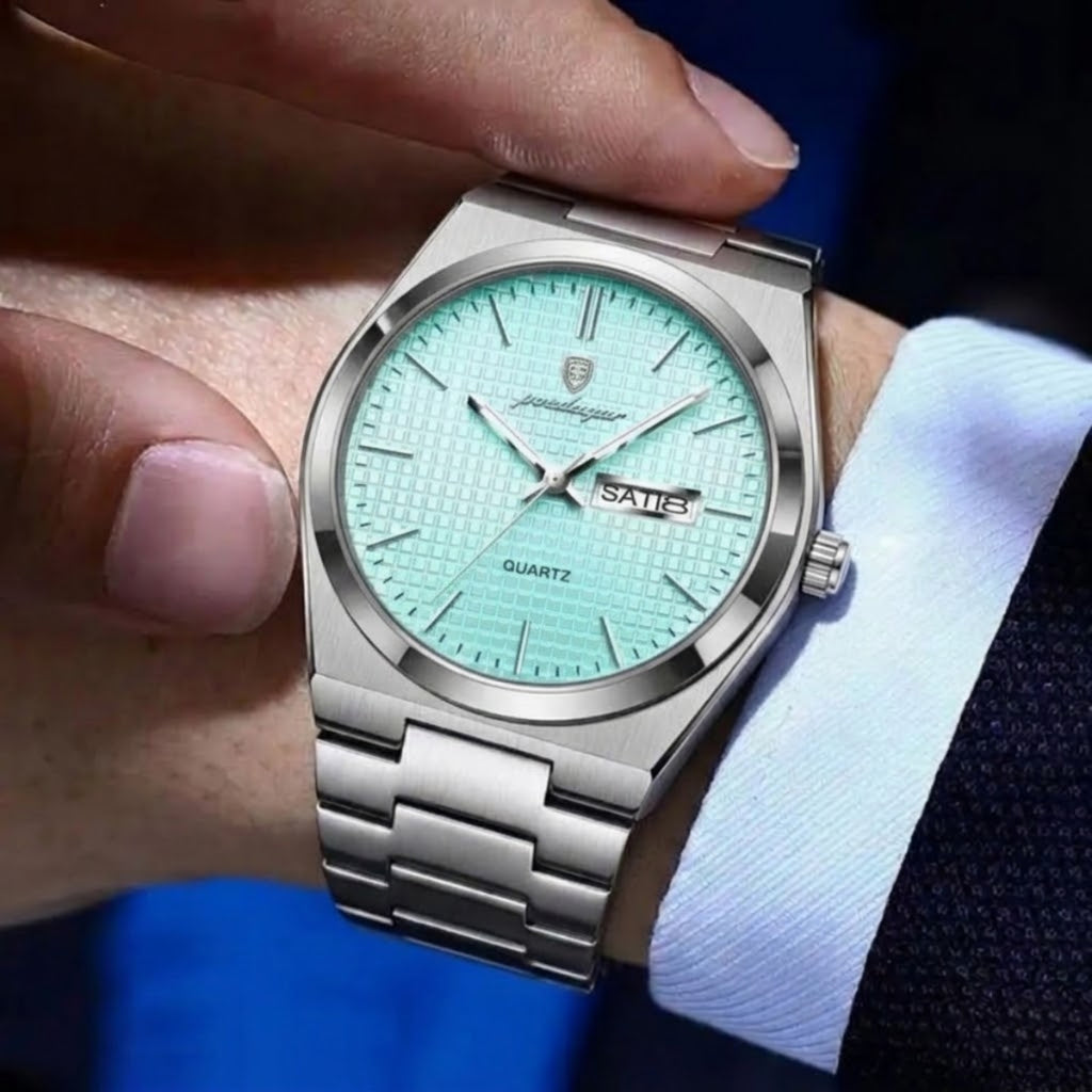 Poedagar 821 Men's Luxury Fashion Watch – Waterproof Luminous Quartz Wristwatch with Stainless Steel Band Light Blue