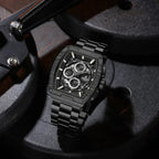 NAVIFORCE 8066 Luxury Chronograph Men's Watch – Heavy Duty Stainless Steel 3-Dial Quartz Sport Wristwatch with Date Display Black