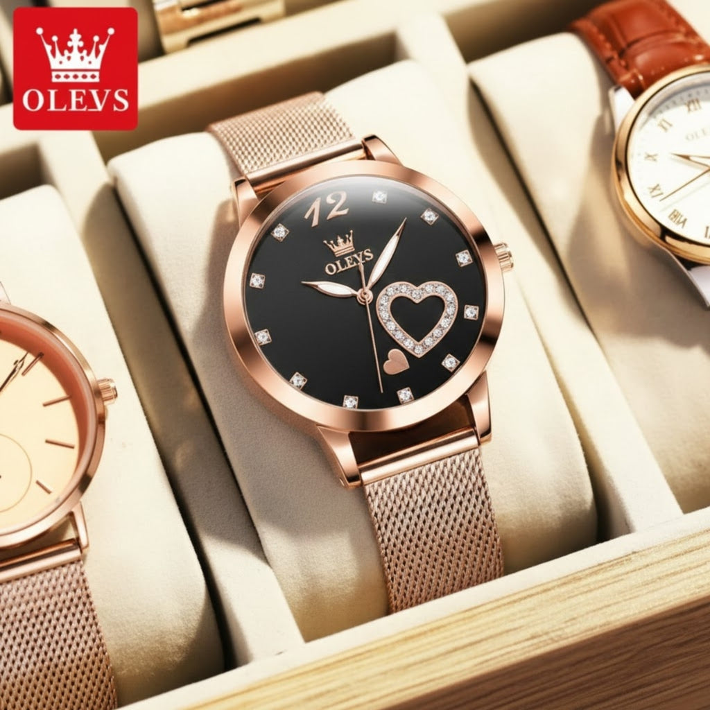OLEVS 5189 Women’s Luxury Watch – Elegant Quality Stainless Steel Quartz Wristwatch for Ladies & Girls Black