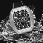 NAVIFORCE 8053 Men's Watch – Waterproof Sport Chronograph with Luxury Leather Band Silver