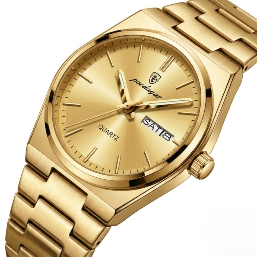 POEDAGAR 786 Luxury Women’s Stainless Steel Bracelet Watch – Waterproof Quartz Wristwatch with Luminous Hands Gold