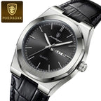 POEDAGAR 930 Men's Ultra-Thin 40mm Watch - Luminous Leather Strap Business Casual Quartz Silver Black